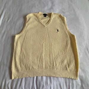 Fairway Outfitters Sweater Vest Mens Large Yellow Cotton V Neck Cable Knit Golf
